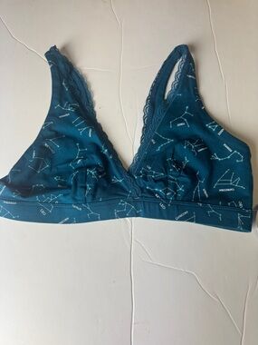 NWT Arizona Body Teal Zodiac Bralette Unlined V-Neck Organic Cotton-Size Medium
